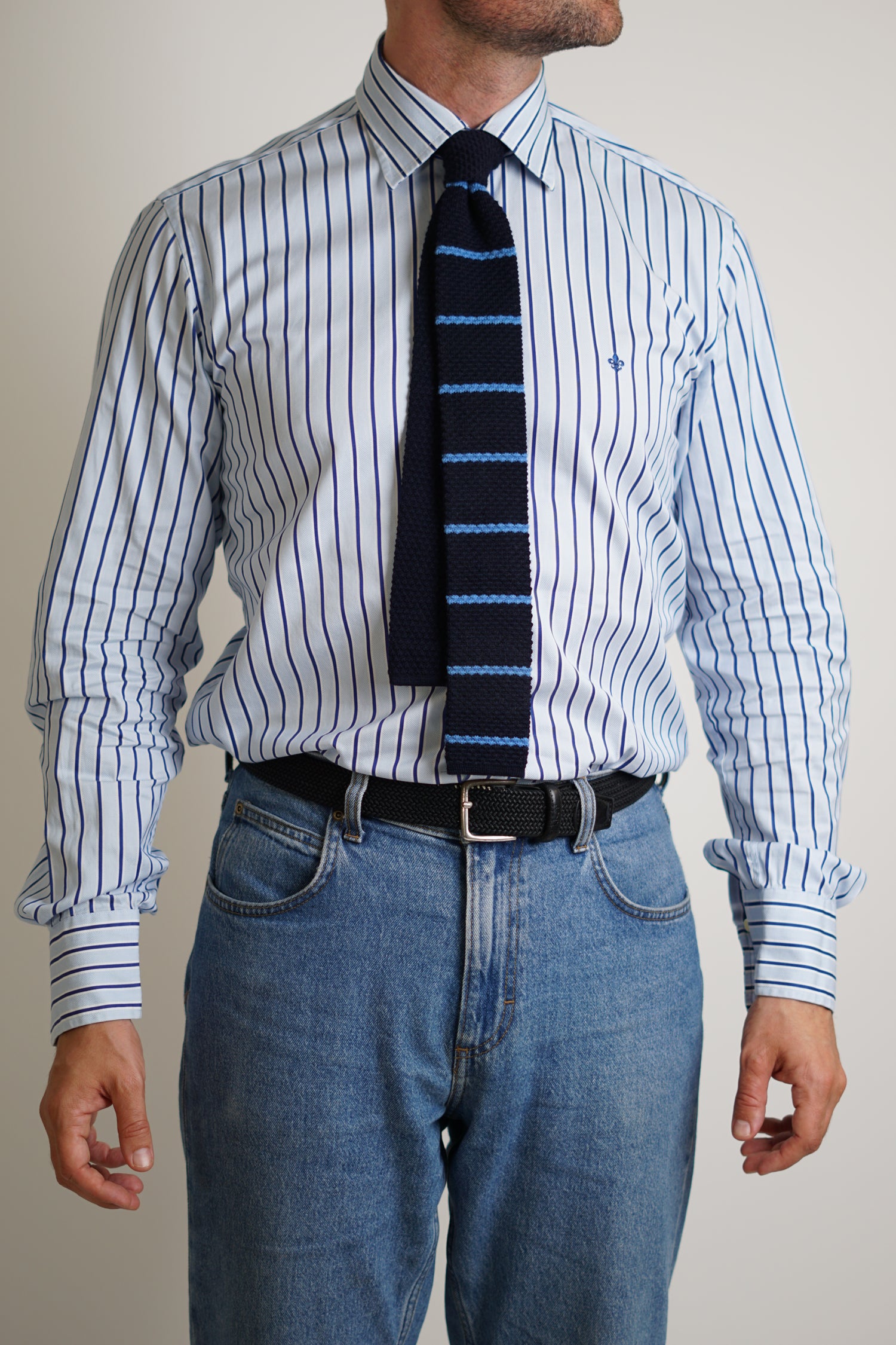 Hemley Darkblue Striped Cotton Knit Tie