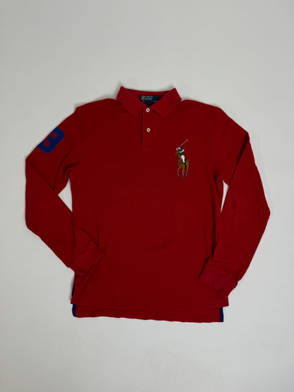 Ralph Lauren Red Crest Long Sleeved Custom Fit Polo Shirt