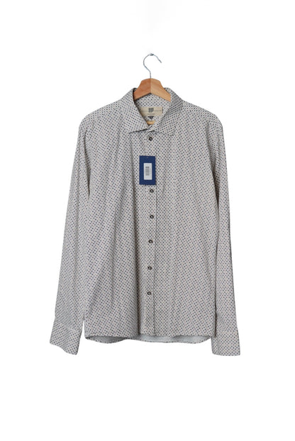 Bertoni Cream White Dotted Strech Cotton Shirt