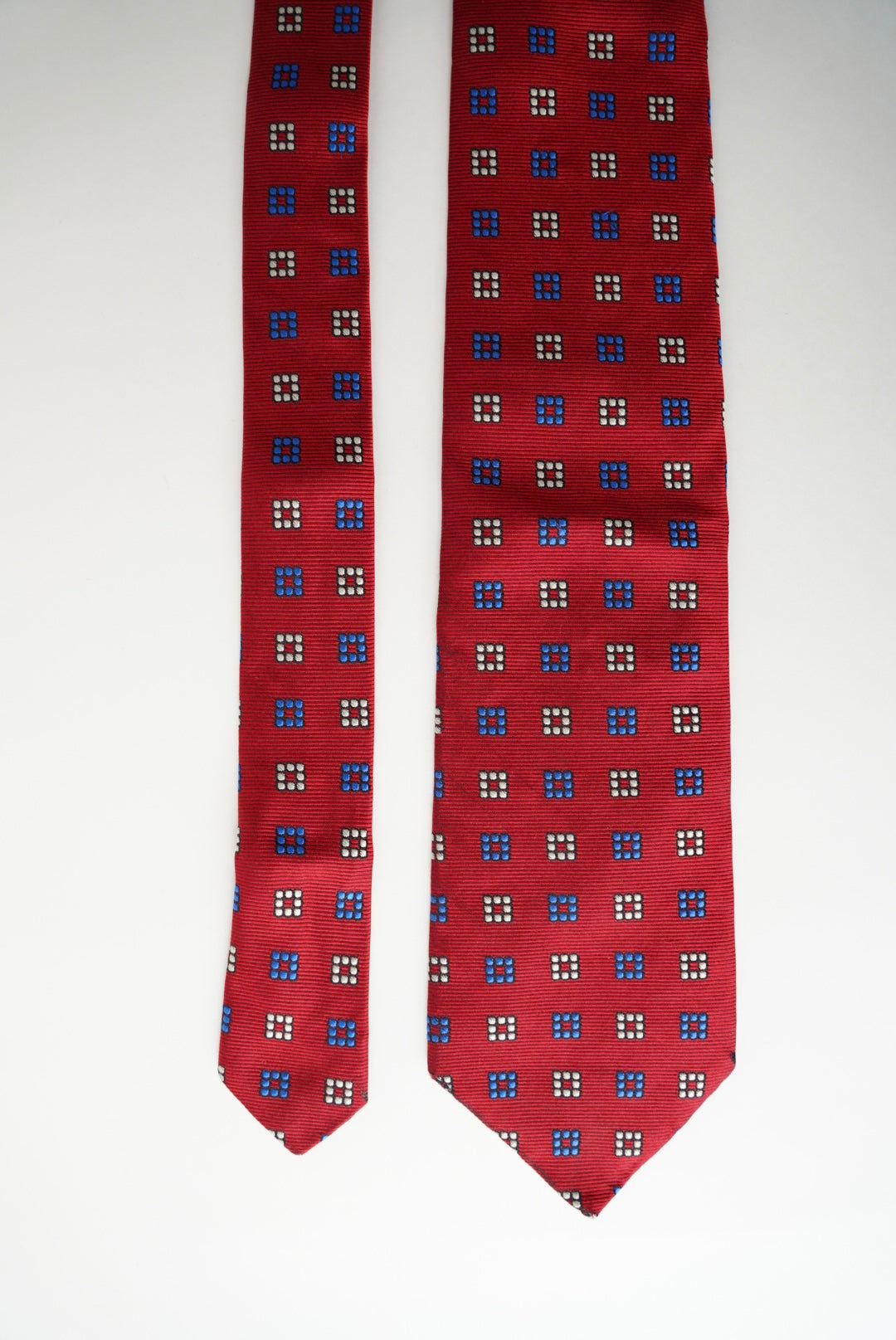Hilditch &amp; Key Red, Blue and Cream Square Dotted Silk Tie