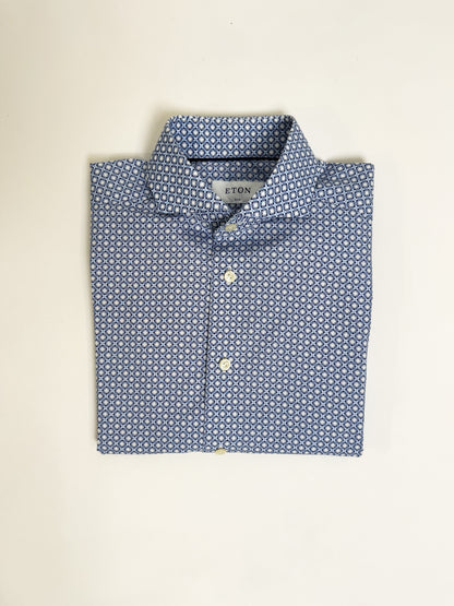 Eton Blue and White Pattern Slim Fit Shirt