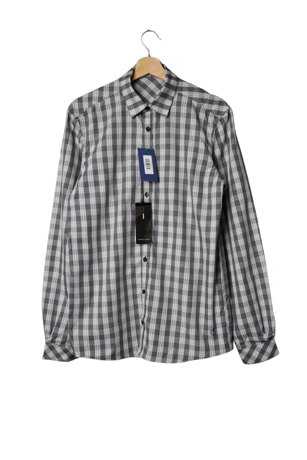 Samsøe Samsøe White and Grey Checkered Anton Cotton Shirt