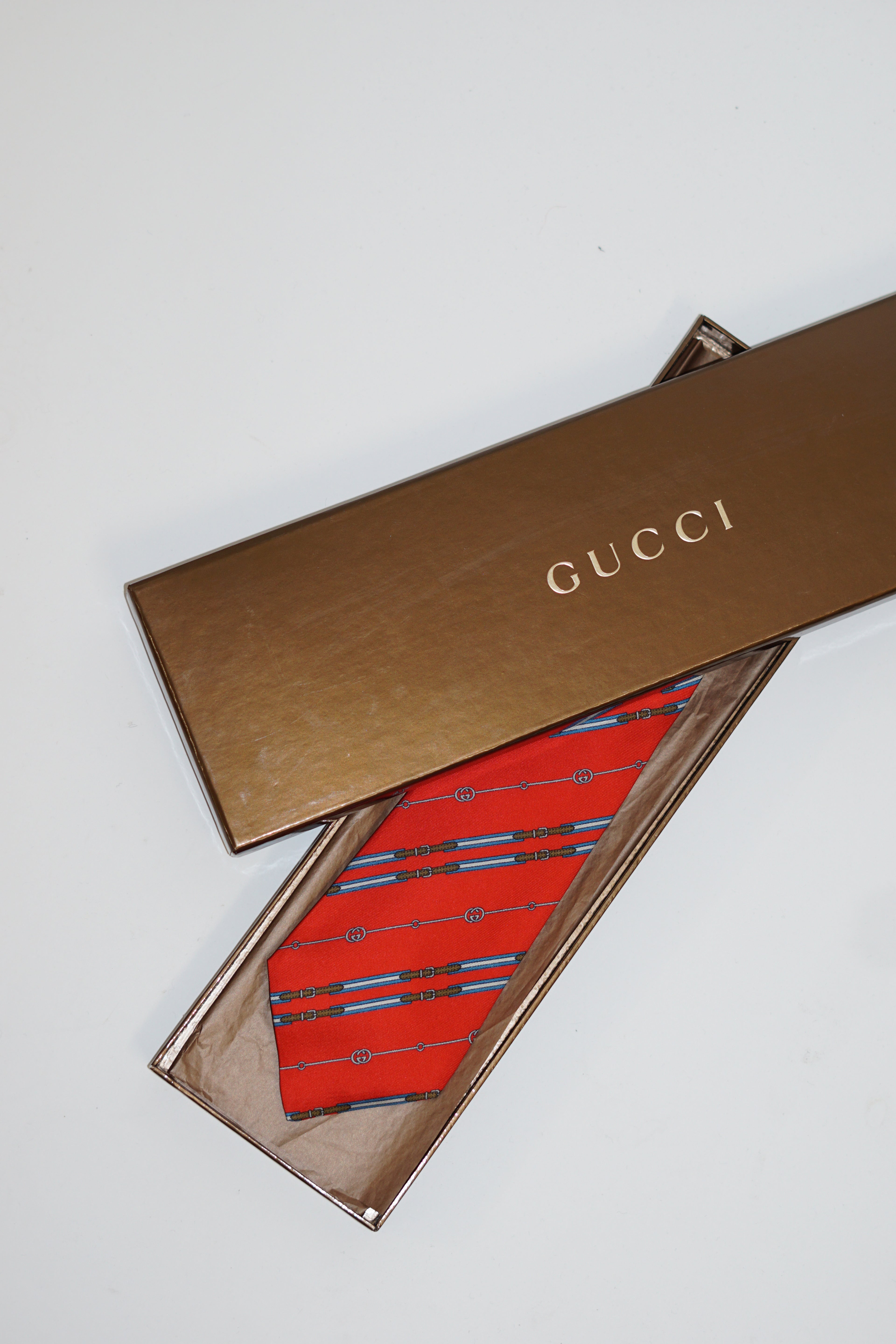 Gucci Red Belt Pattern Silk Tie