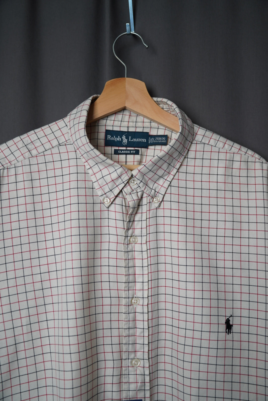 Ralph Lauren White, Navy and Red Checkered Classic Fit Button Down Cotton Shirt