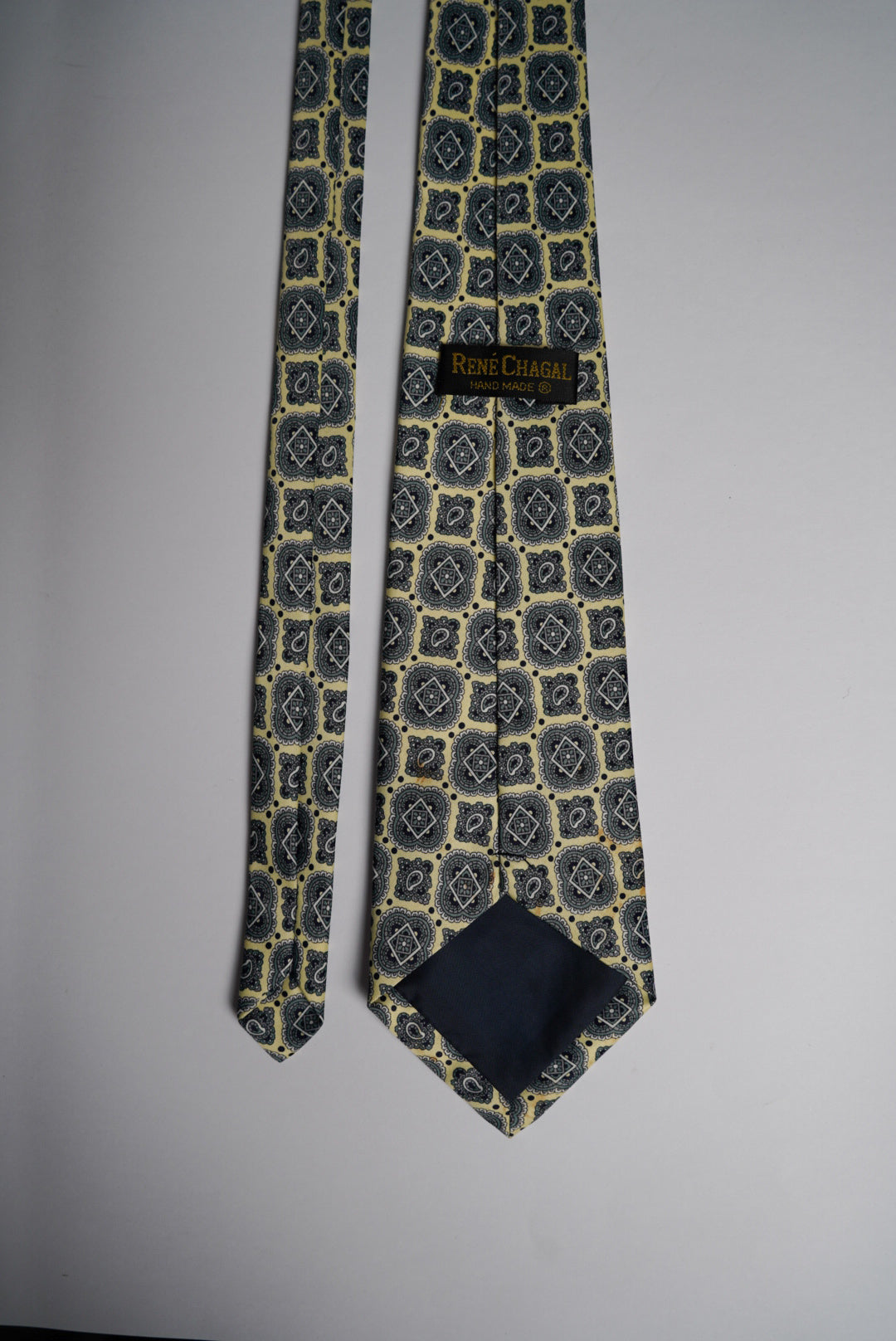 René Chagal Cream and Navy Hand Made Vintage Tie