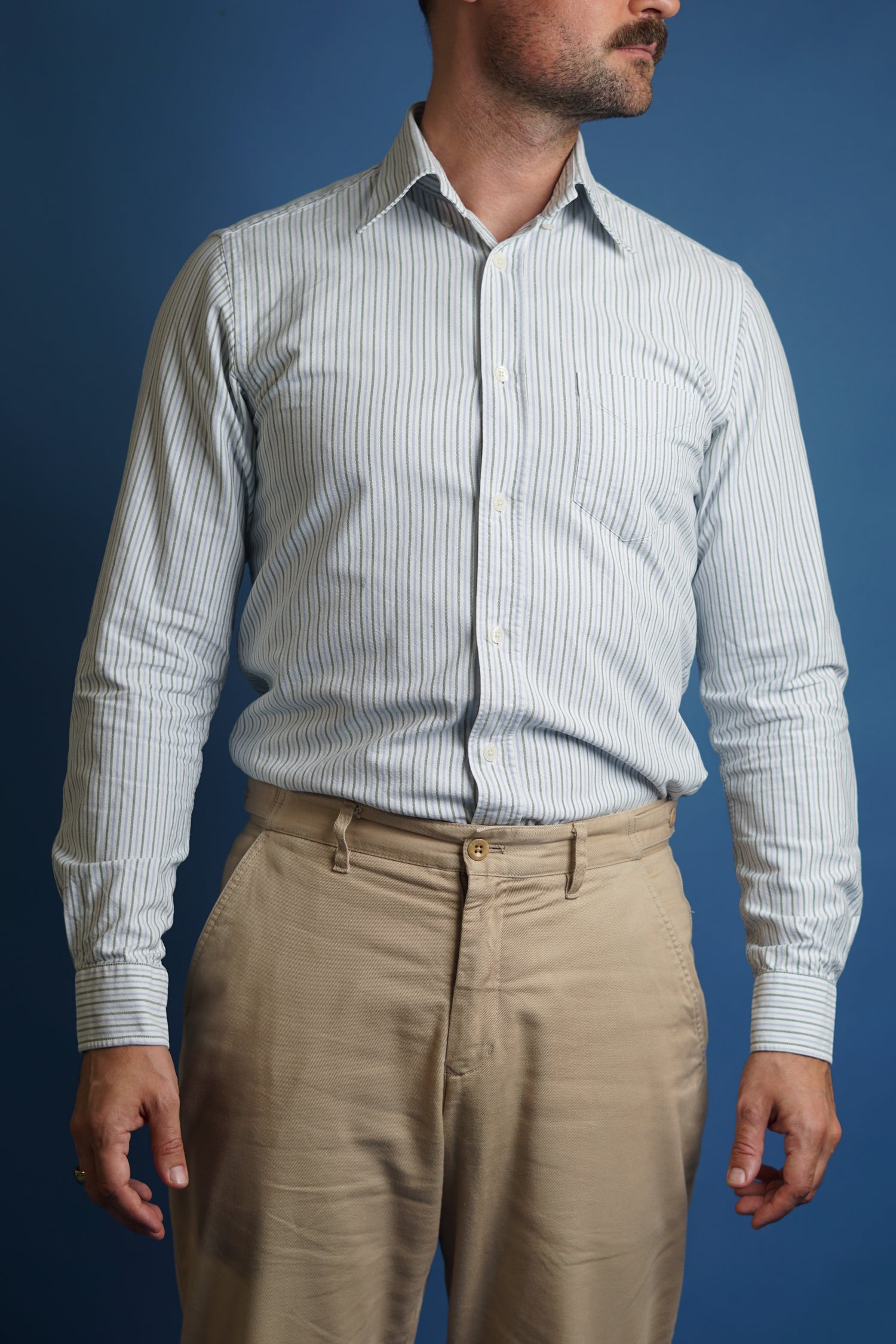 An Ivy Blue, Green and White Striped Shirt