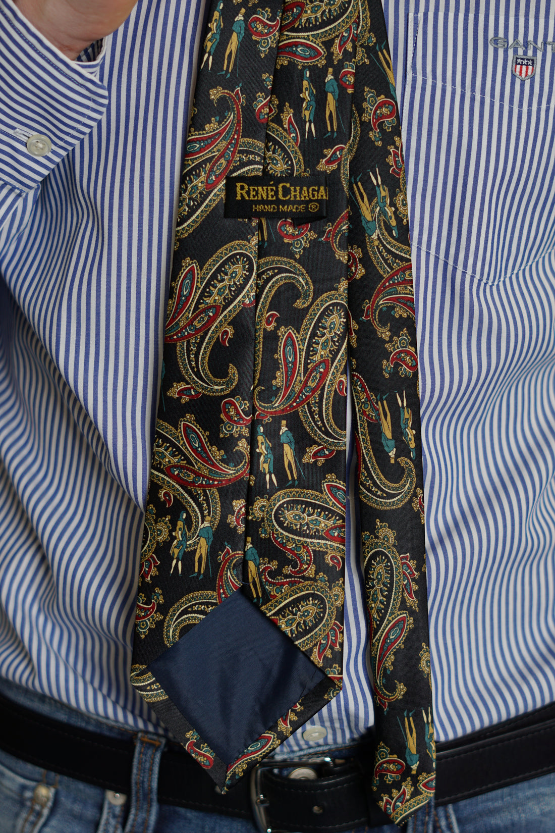 René Chagal Hand Made Dark and Paisley Vintage Silk Tie