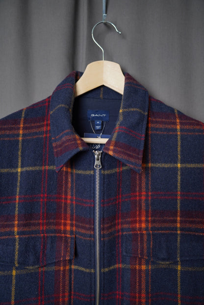 Gant Navy and Red Checkered Wool Zip Jacket