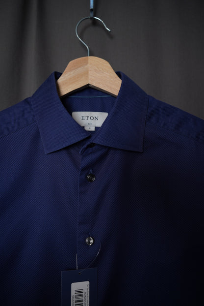 Eton Blue Dotted Slim Cotton Business Shirt