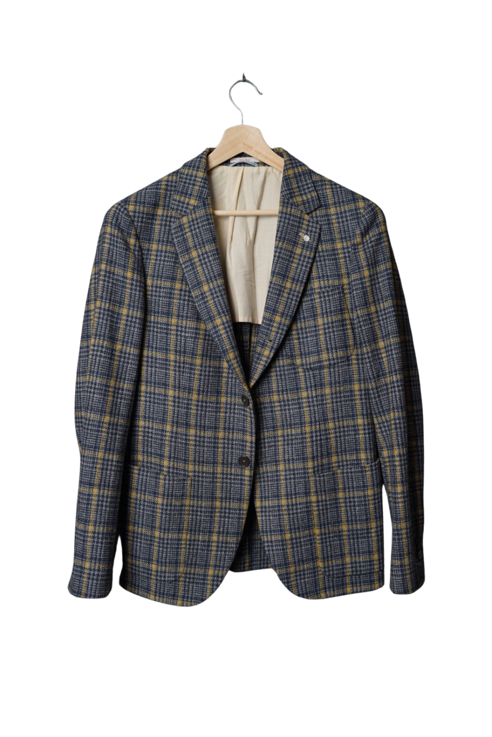 Gant Rugger Blue and Yellow Checkered 3/2 Roll Wool Blazer