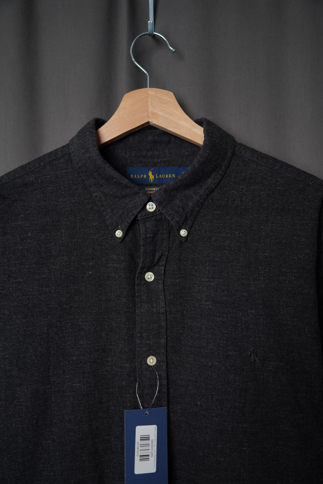 Ralph Lauren Dark Grey Custom Fit Performance Flannel Button Down Cotton Shirt