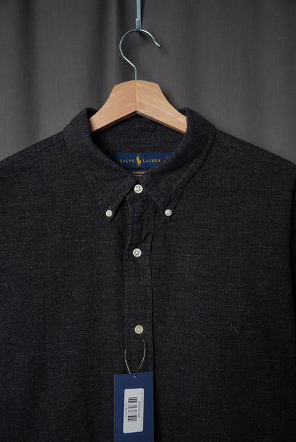 Ralph Lauren Dark Grey Custom Fit Performance Flannel Button Down Cotton Shirt