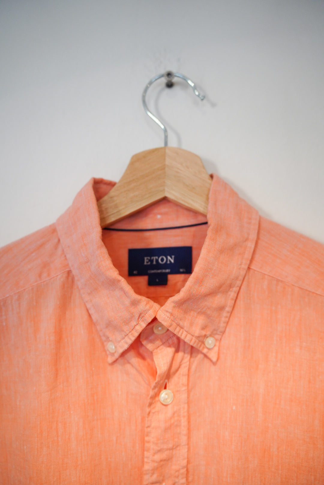 Eton Orange Contemporary Linen Short Sleeved Shirt