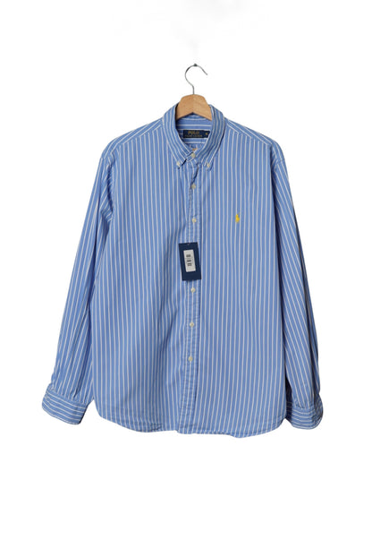 Polo Ralph Lauren Light Blue and White Striped Button Down Cotton Shirt