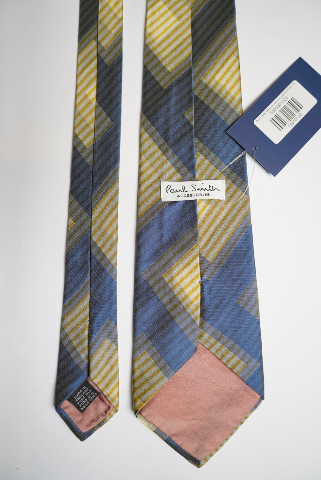 Paul Smith Yellow and Blue Square Print Silk Tie