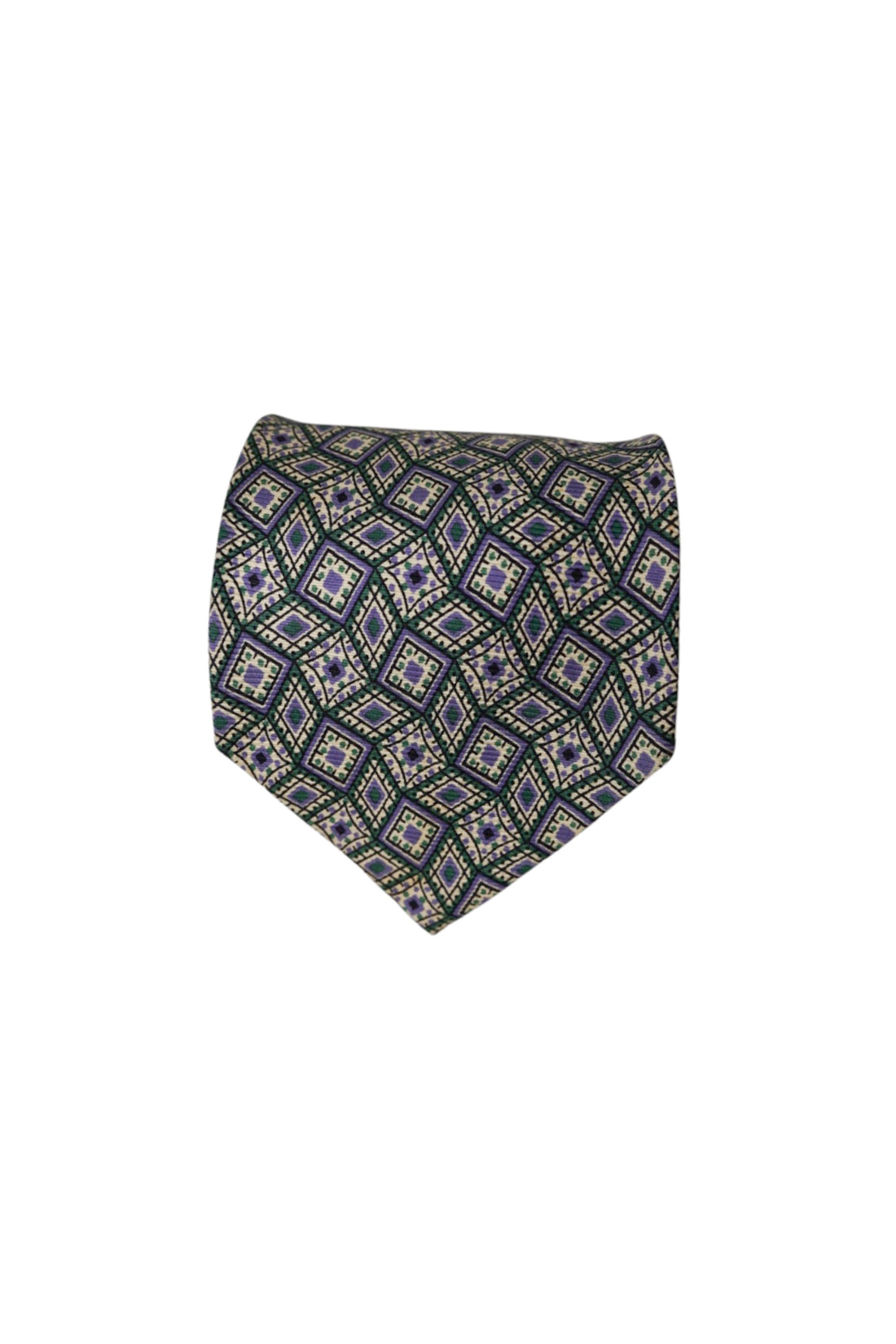 Ralph Lauren Green, Beige and Purple Square-Print Silk Tie