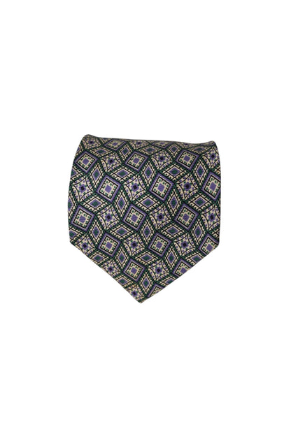 Ralph Lauren Green, Beige and Purple Square-Print Silk Tie