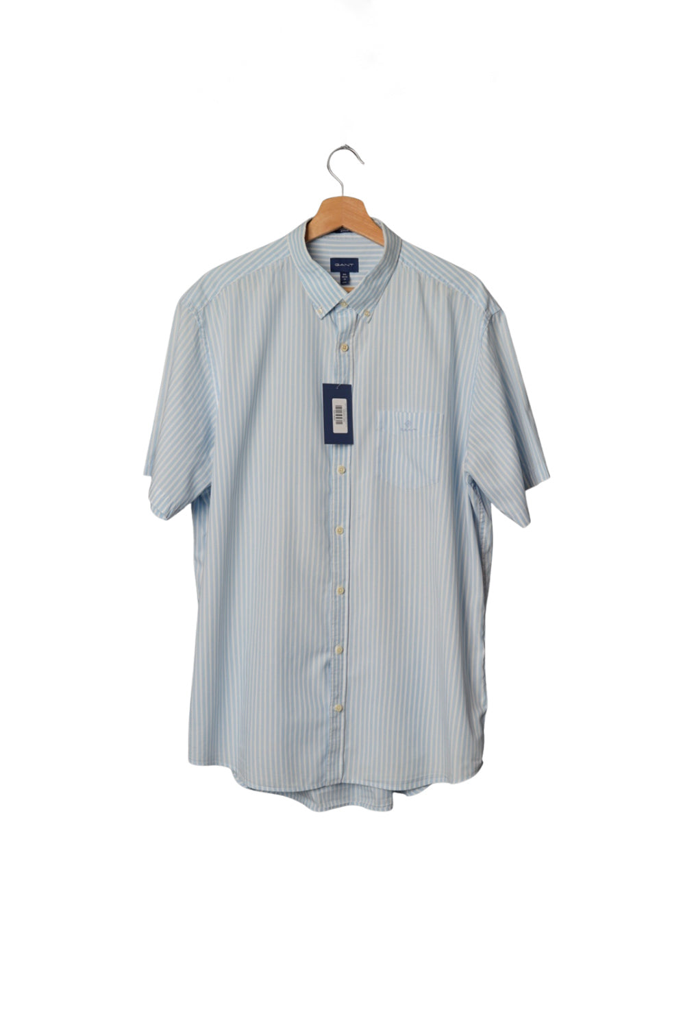 Gant Light Blue and White Striped The Broadcloth Stripe Regular Cotton Button Down Shirt