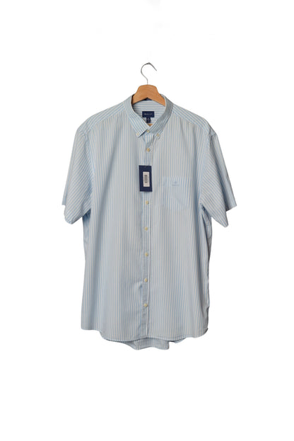 Gant Light Blue and White Striped The Broadcloth Stripe Regular Cotton Button Down Shirt