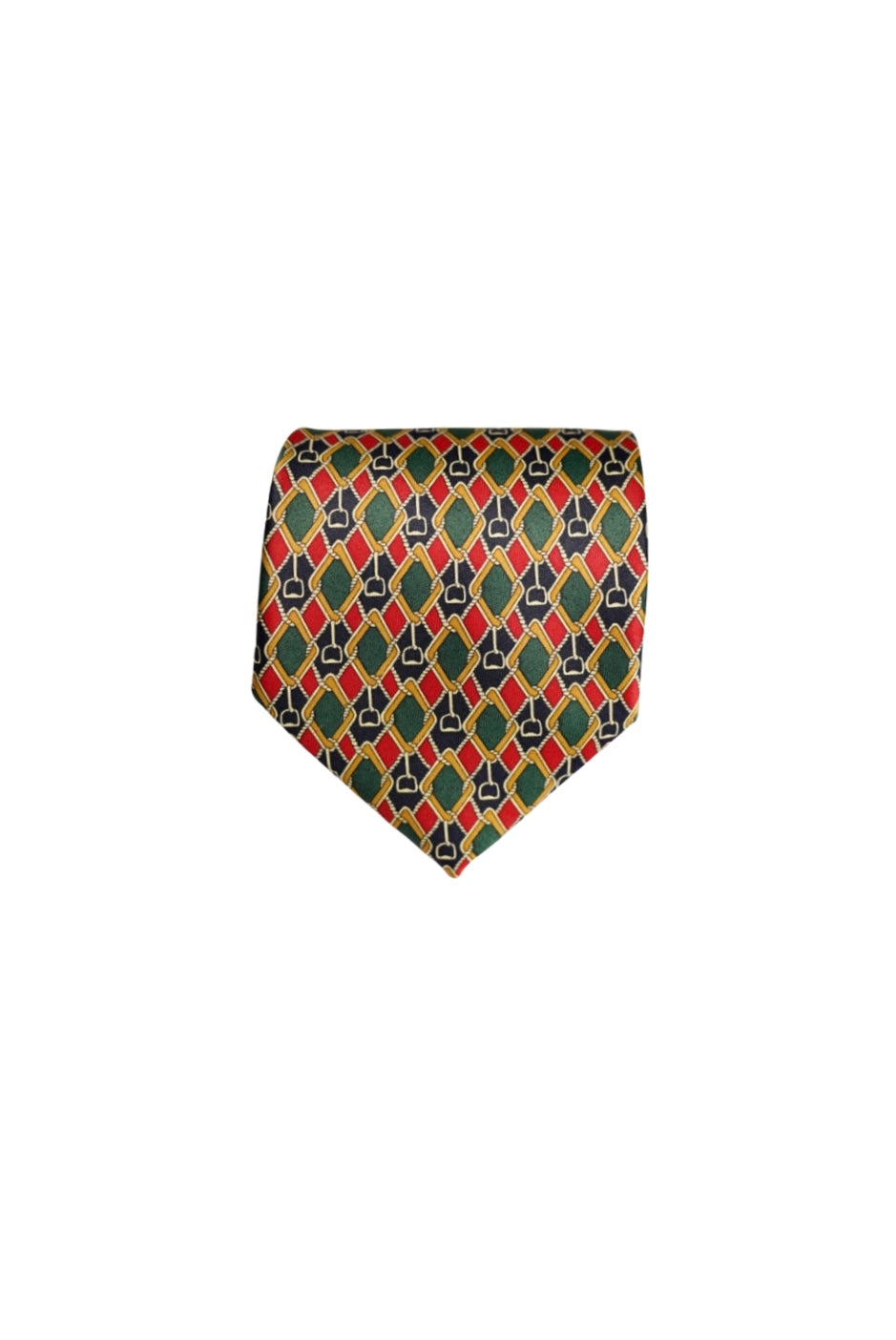 René Chagal Red, Green, Nave and Gold Chain Print Hand Made Tie