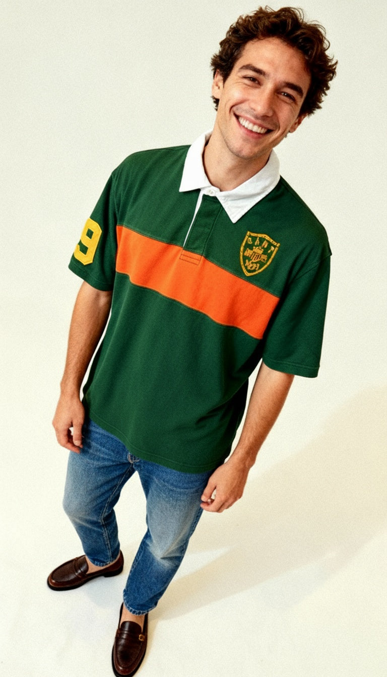 Gant Green and Orange Vintage Short Sleeved Cotton Rugger Polo