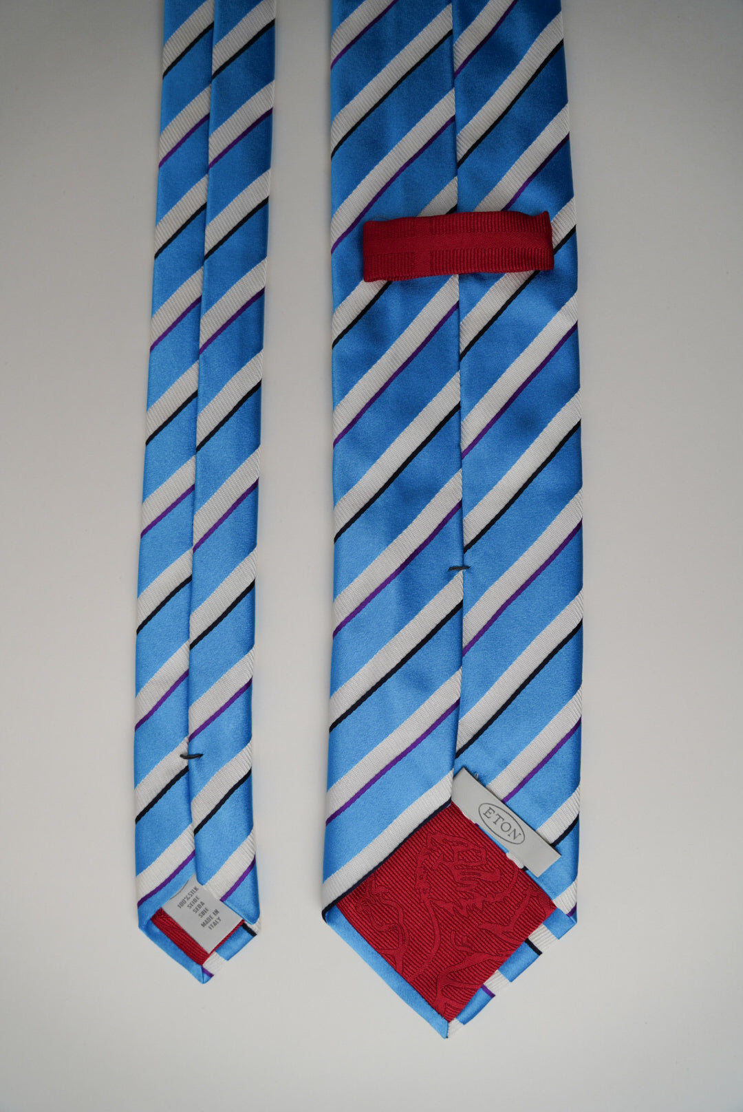 Eton Blue and White Striped Silk Tie