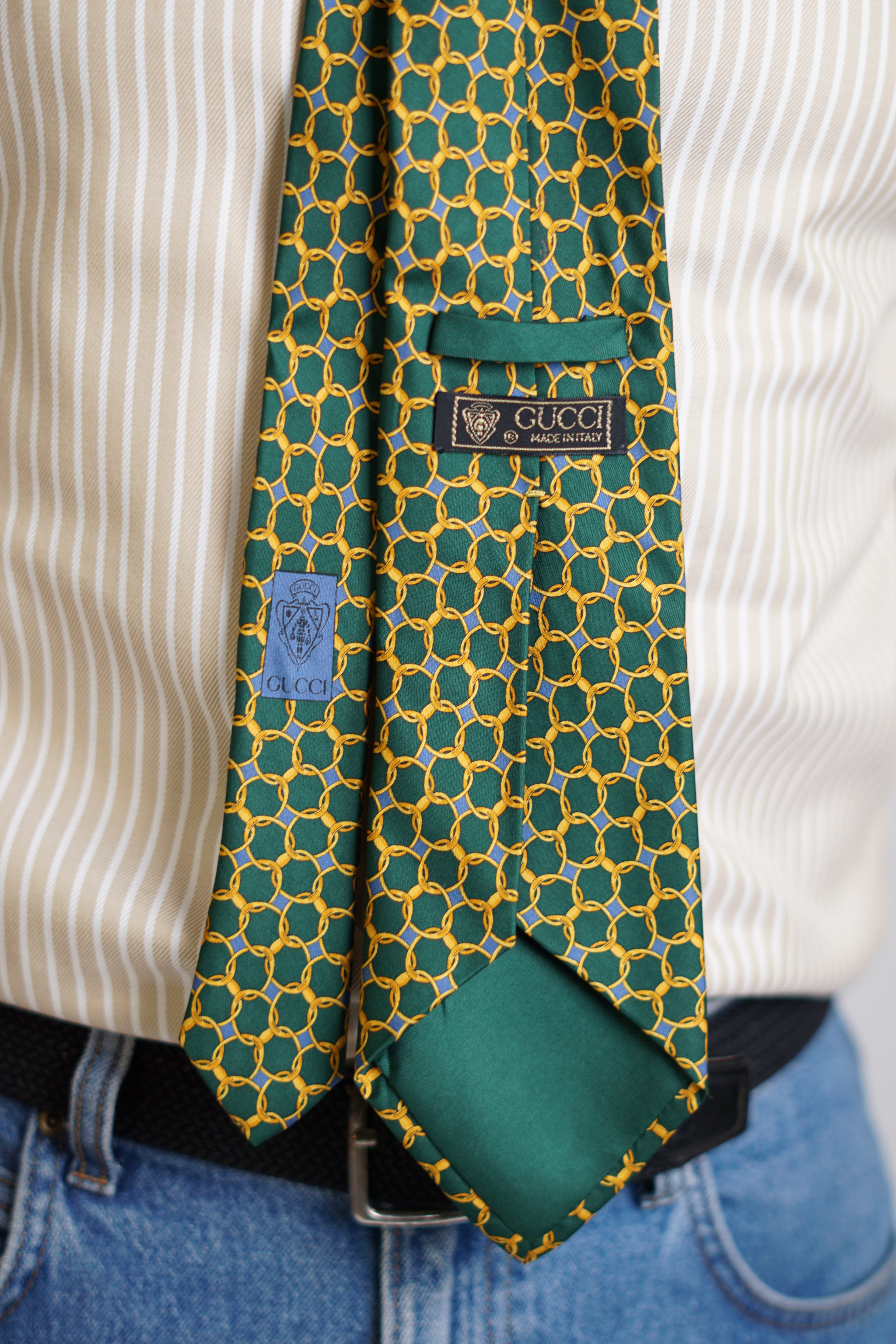 Gucci Green Gold Chain Silk Tie