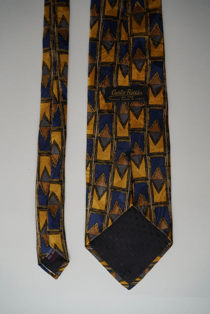 Carlo Ricci Vintage Yellow and Navy Silk Tie