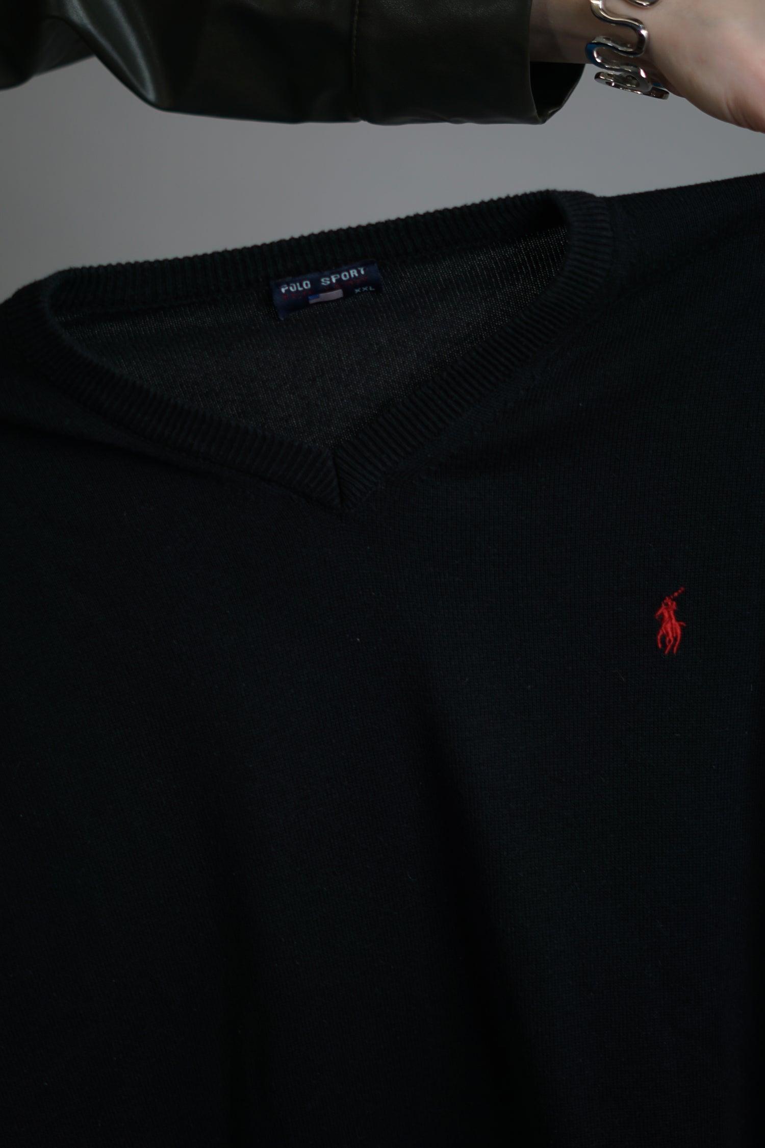 Ralph Lauren Black Cotton Polo Sport V-Neck Knit