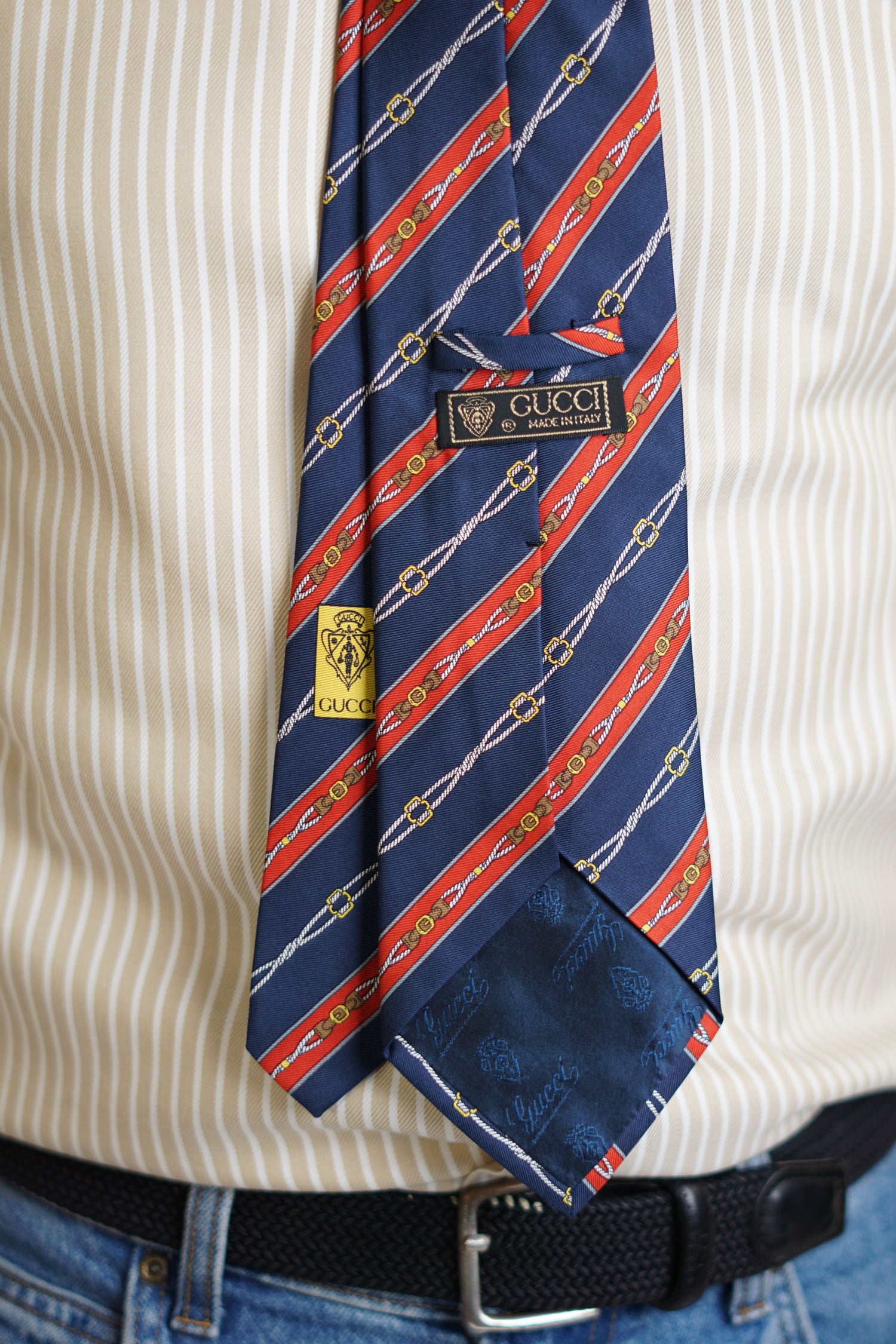 Gucci Navy and Red Striped Silk Tie