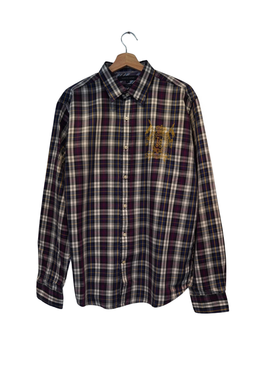 Tommy Hilfiger Purple and Blue Checkered Vintage Fit Crest Cotton Shirt