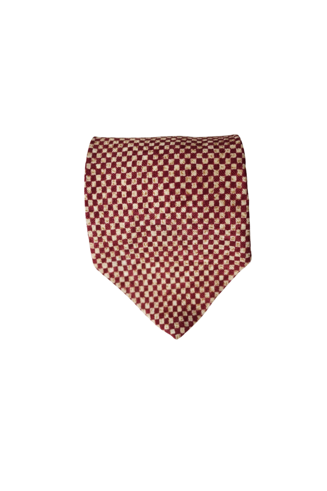 Hugo Boss Red and Cream Checkered Silk Tie