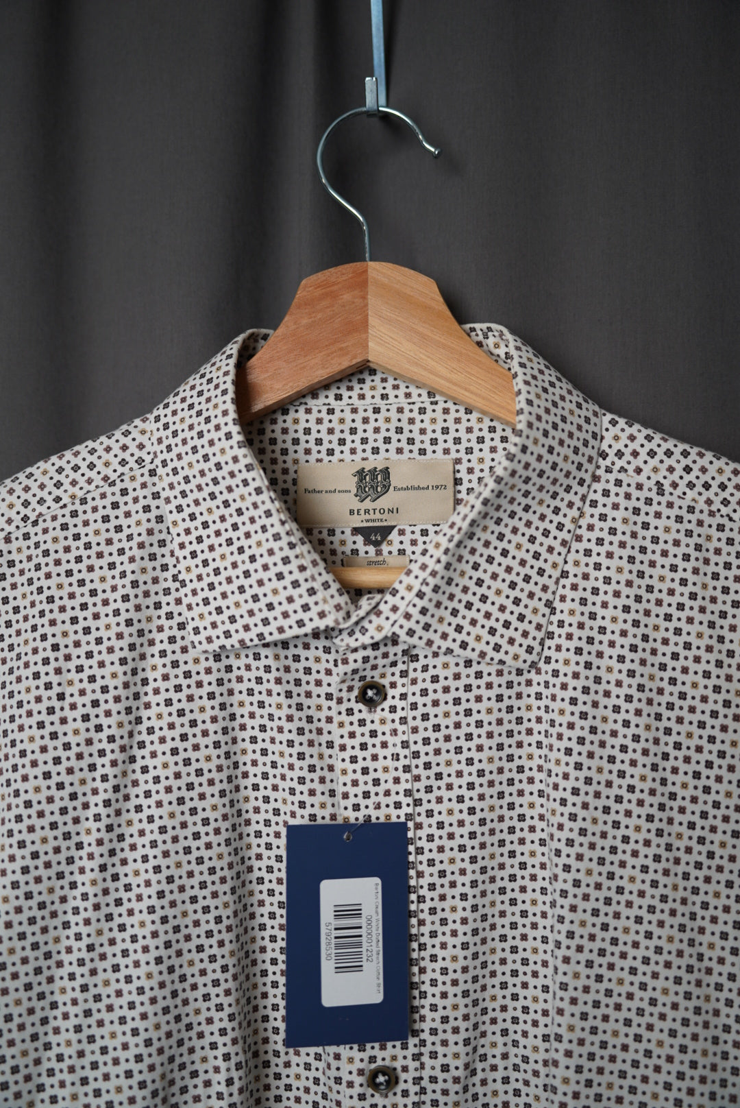 Bertoni Cream White Dotted Strech Cotton Shirt