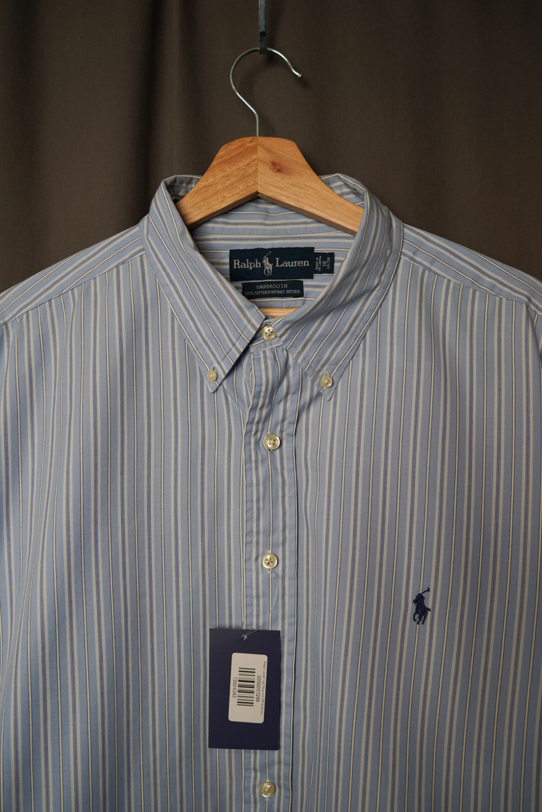 Ralph Lauren Light Blue and White Striped Yarmouth Pinpoint Oxford Button Down Cotton Shirt