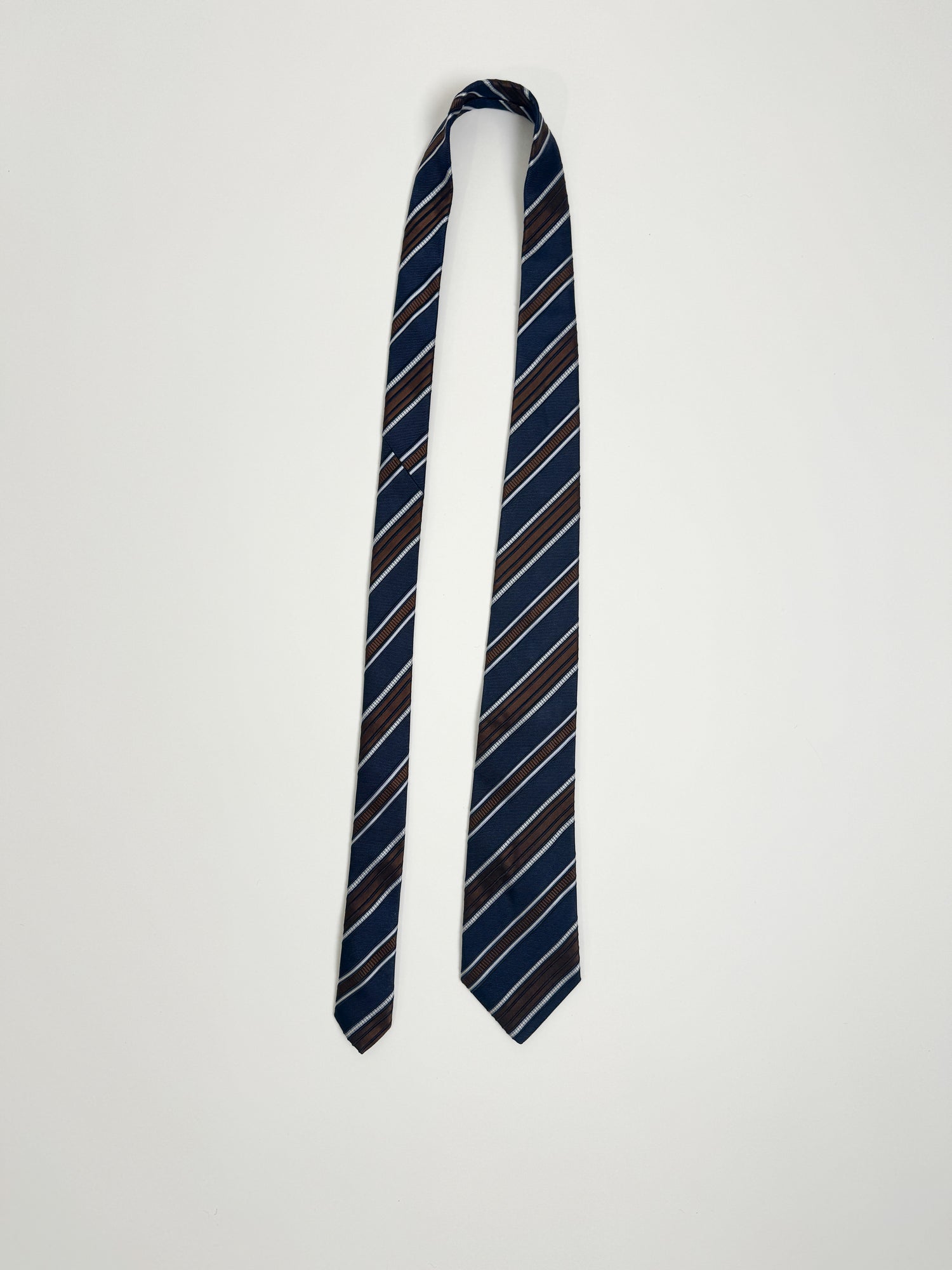 Sand Copenhagen Navy and Brown Stripet Silk Tie