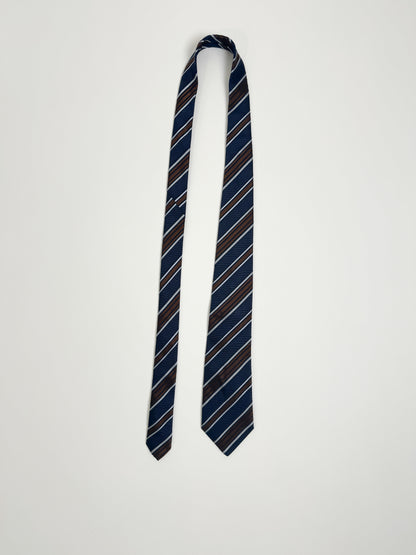 Sand Copenhagen Navy and Brown Stripet Silk Tie