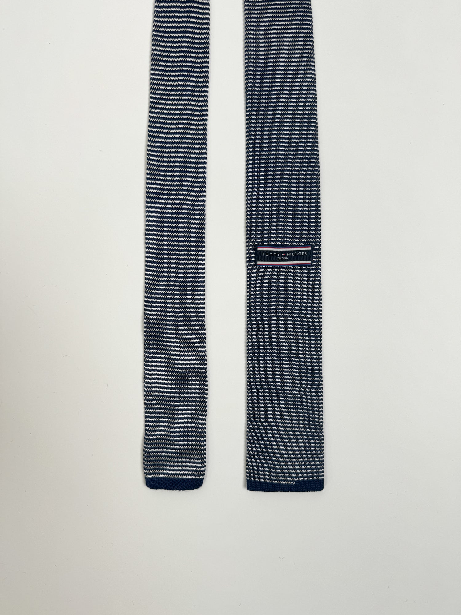 Tommy Hilfiger Navy &amp; White Striped Knit Tie