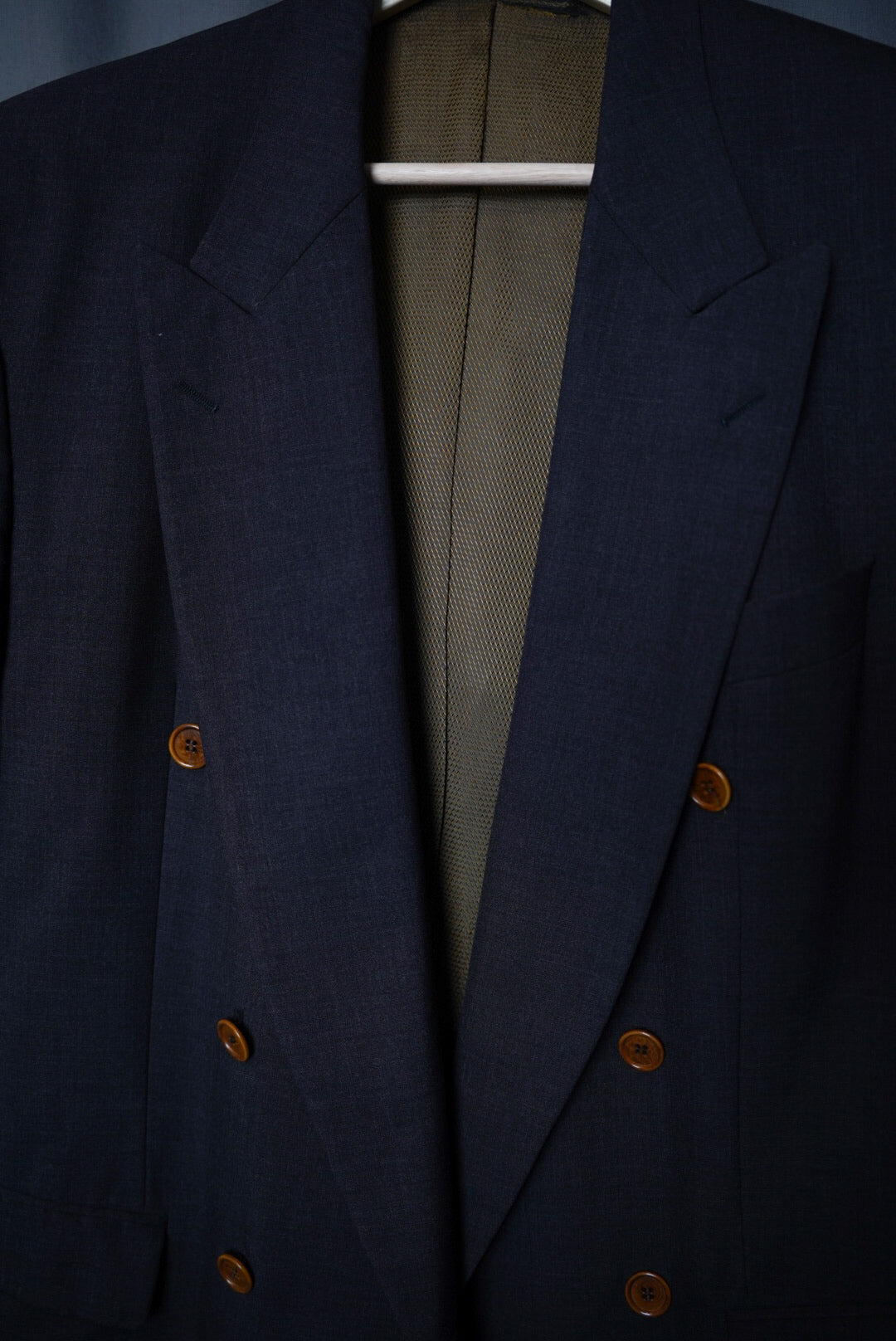 Hugo Boss Dark Grey Double Chested Brown Button Virgin Wool Blazer