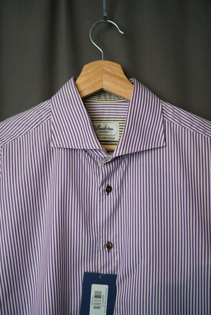 Stenströms Purple and White Striped Fitted Body Two Fold Super Cotton Shirt