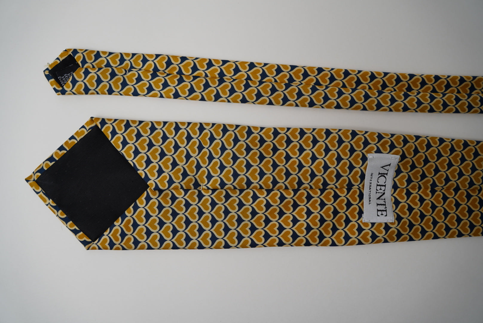 Vicente Vintage Yellow and Navy Heart Made In Italy Silk Tie