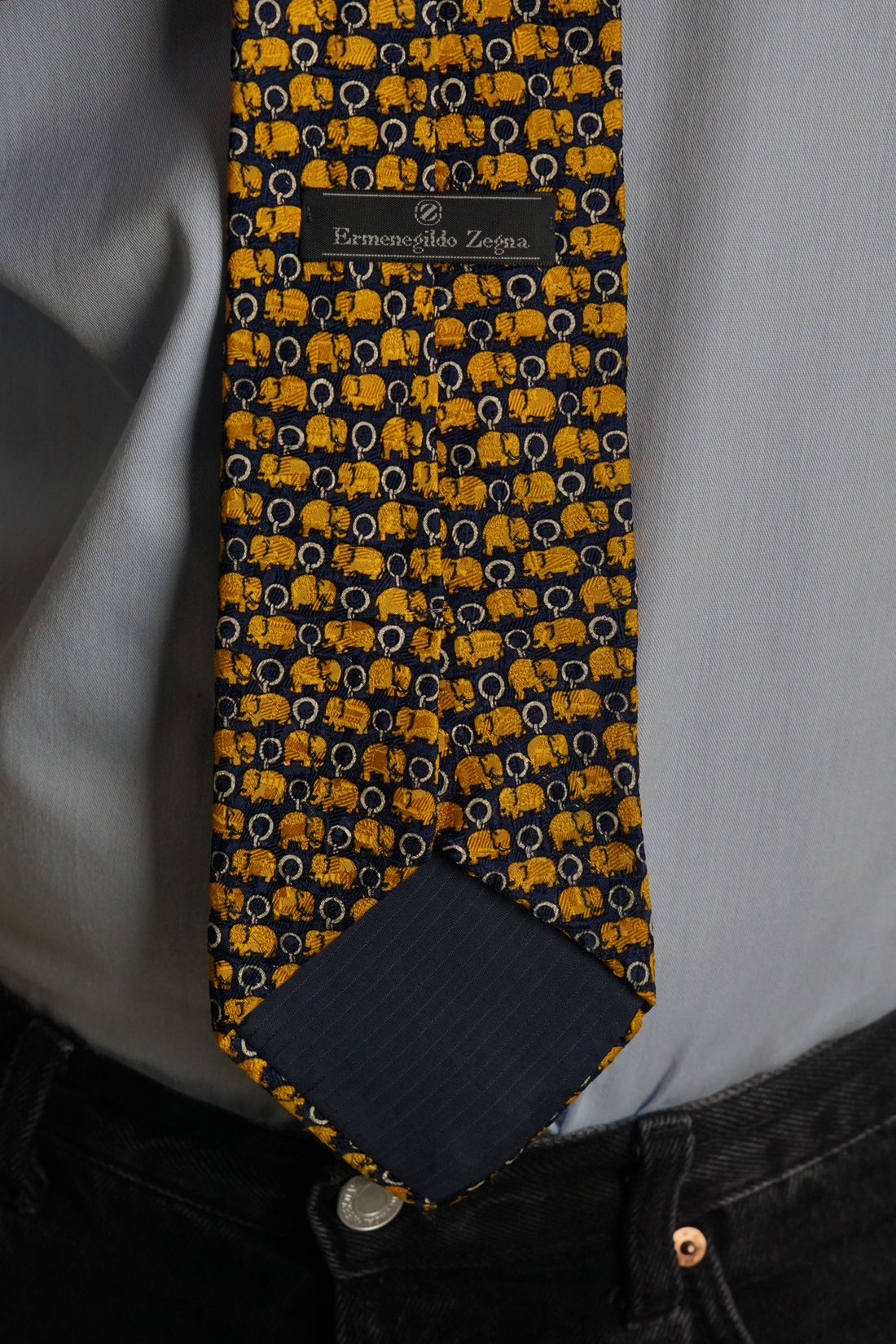 Ermenegildo Zegna Navy and Yellow Vintage Silk Tie