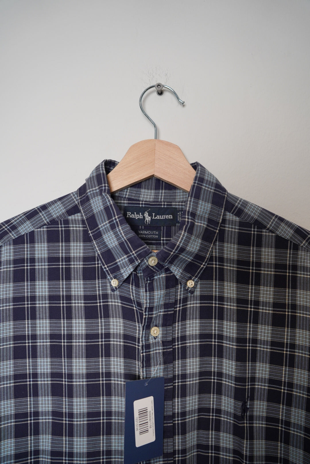Ralph Lauren Navy and Lightblue Checkered Button Down Yarmouth Cotton Shirt