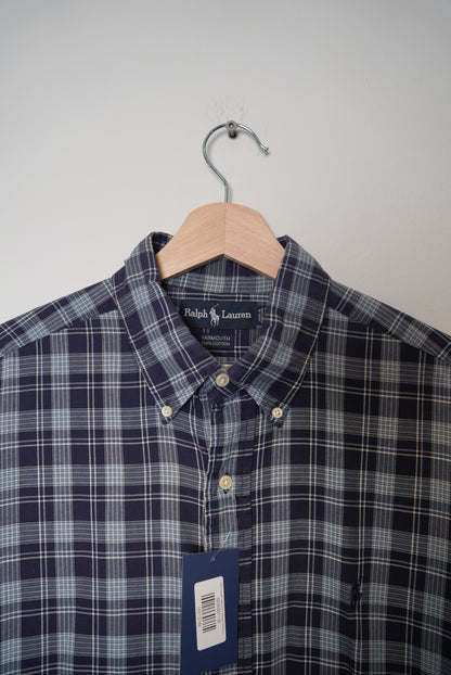 Ralph Lauren Navy and Lightblue Checkered Button Down Yarmouth Cotton Shirt