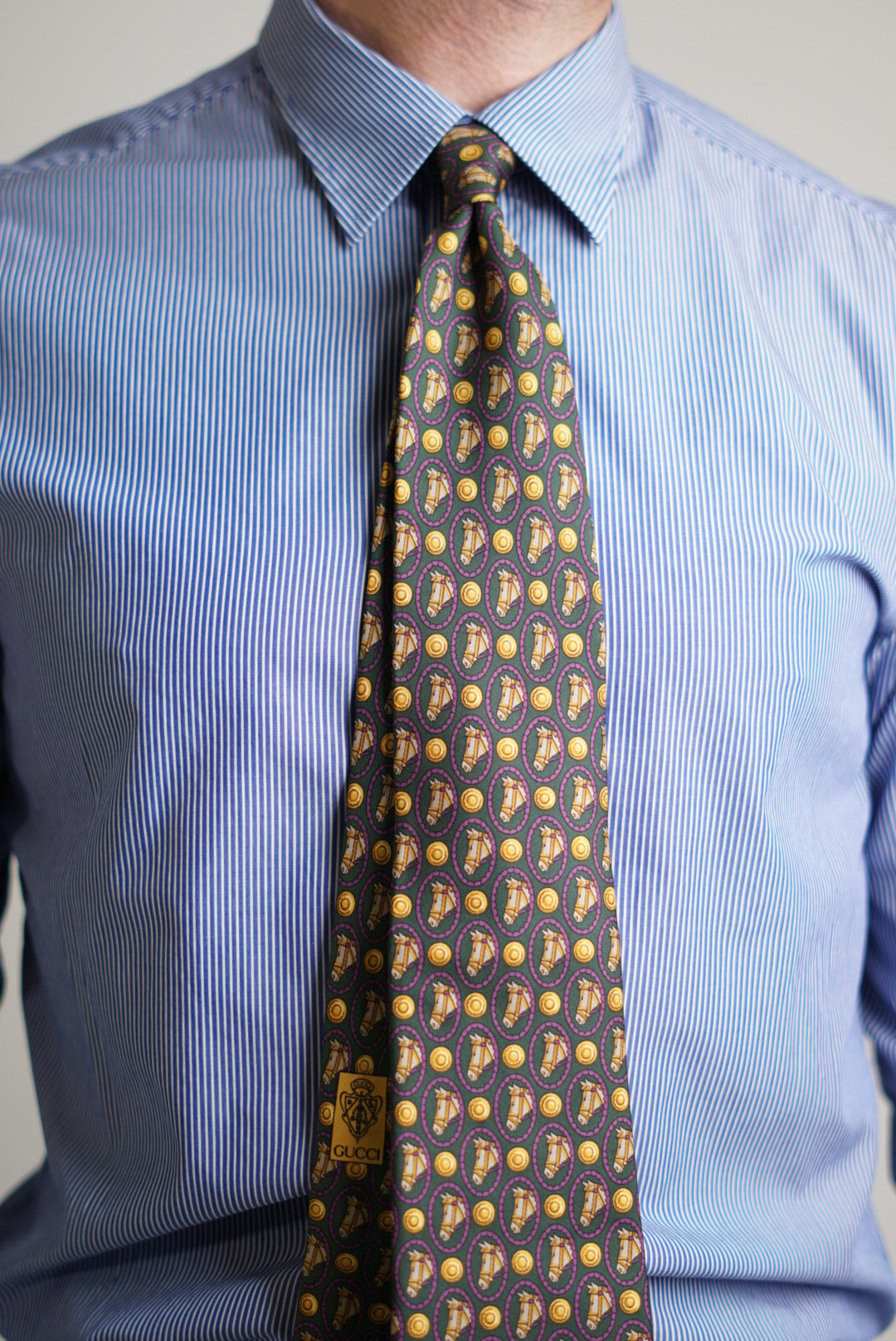 Gucci Green Horse Print Silk Tie