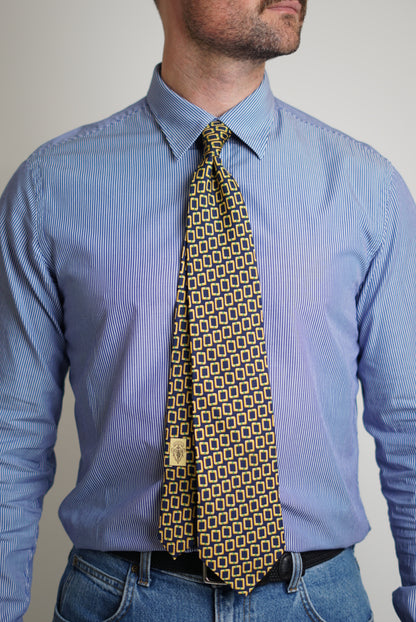 Gucci Navy and Yellow Chain Silk Tie