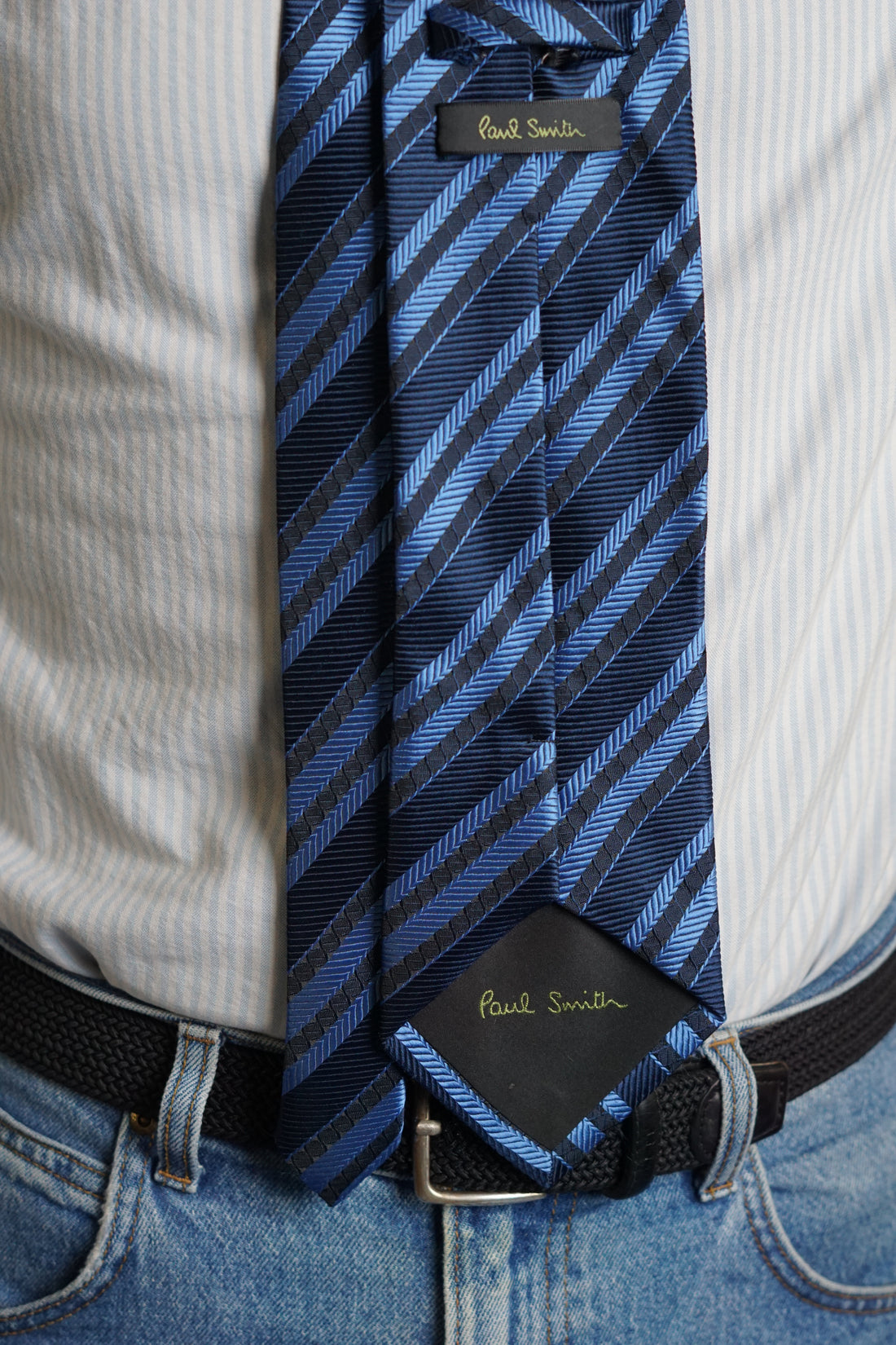 Paul Smith Navy &amp; Lightblue Striped Silk Tie