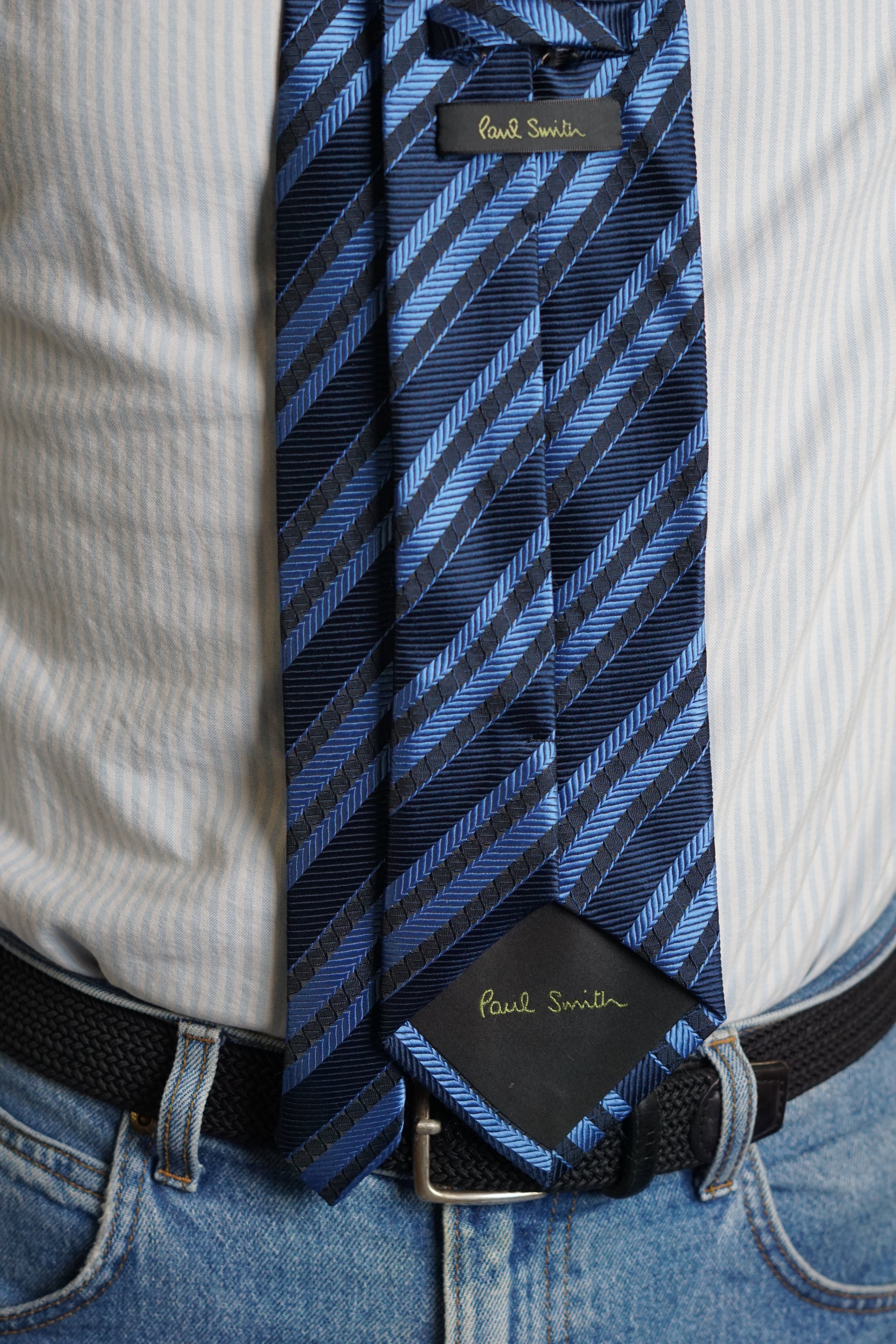 Paul Smith Navy &amp; Lightblue Striped Silk Tie