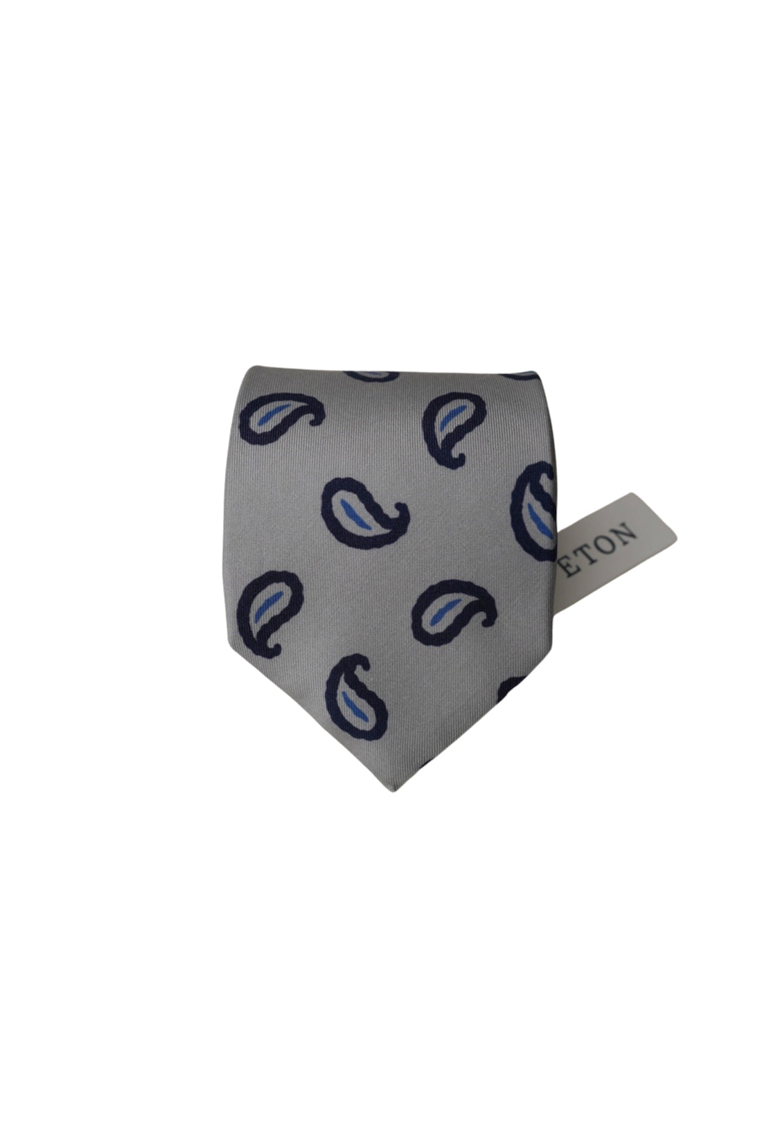Eton Grey Paisley Print Silk Tie