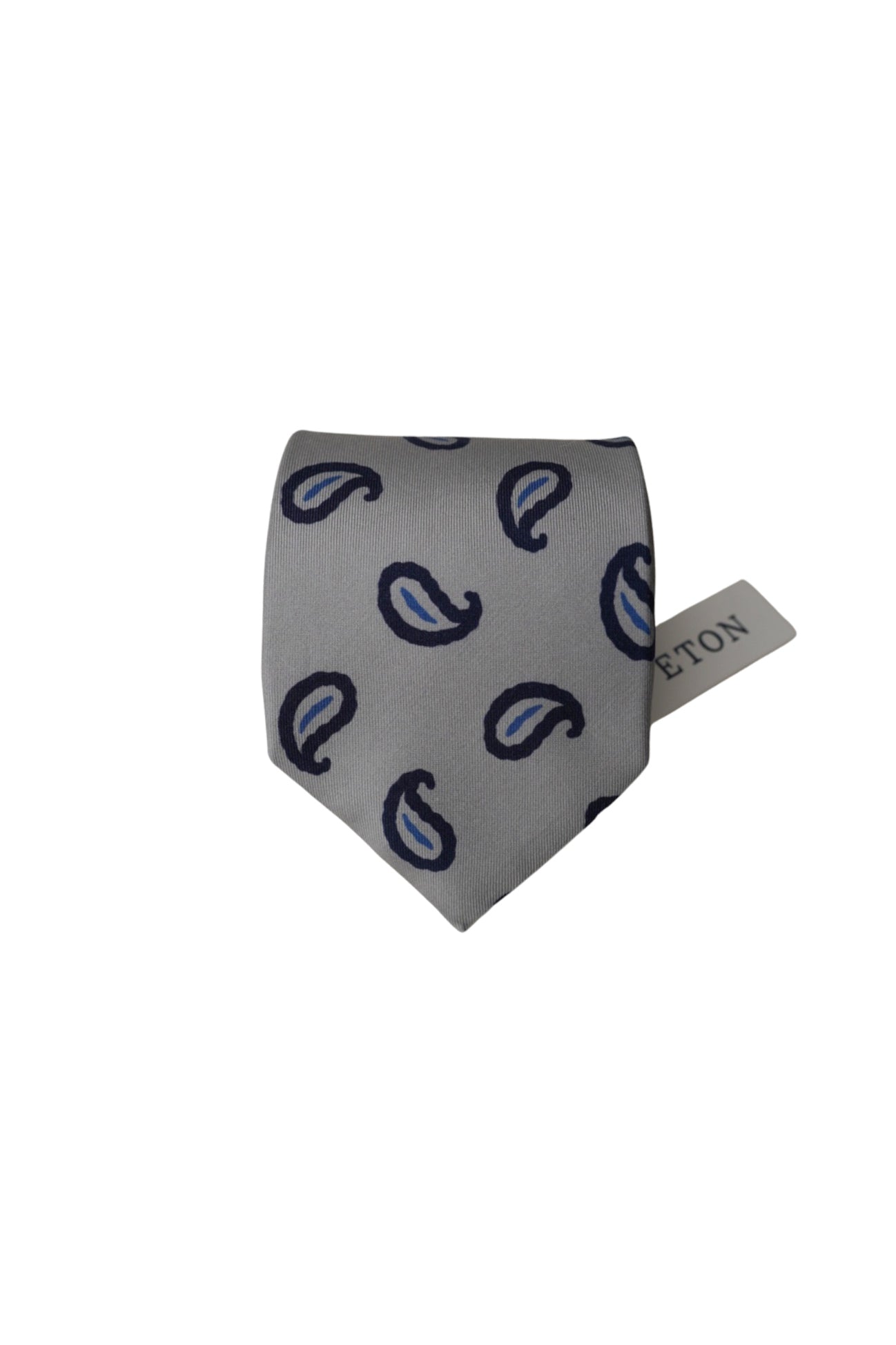 Eton Grey Paisley Print Silk Tie
