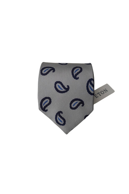 Eton Grey Paisley Print Silk Tie